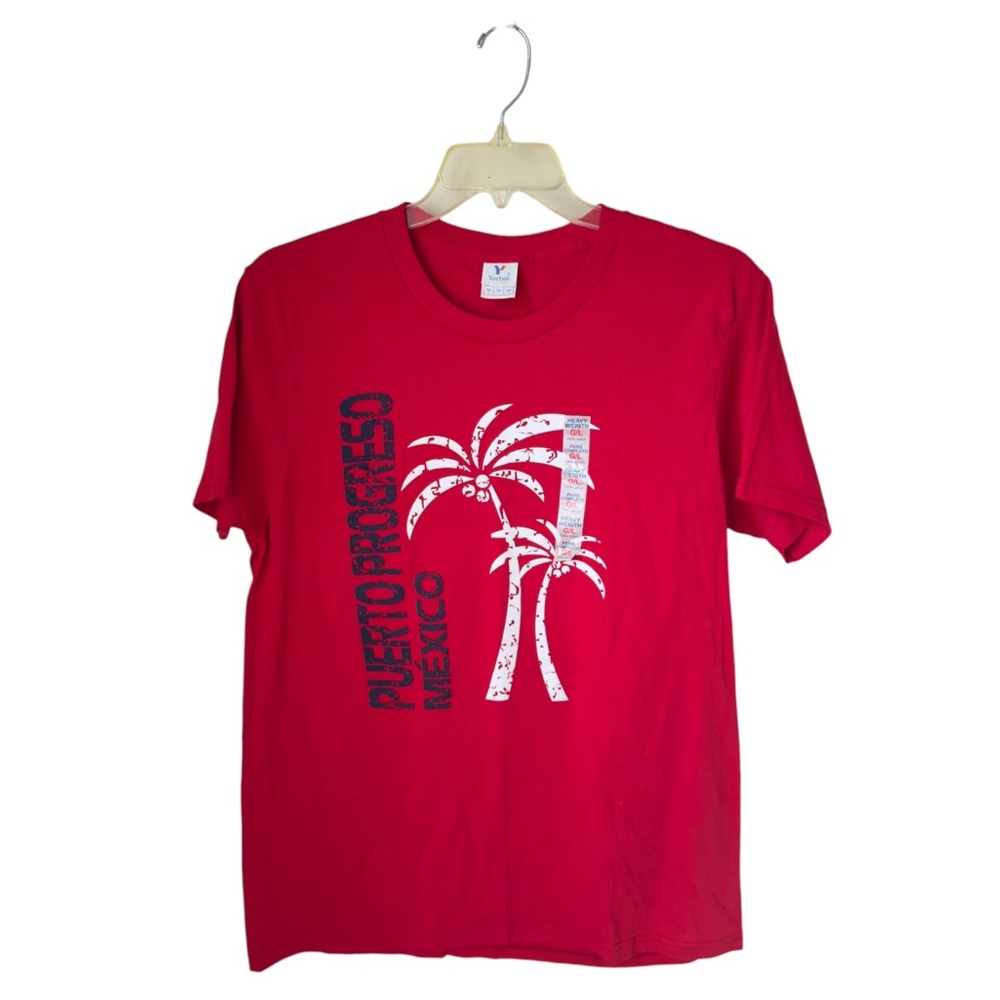 New Men Red Large Puerto Progreso Mexico T-Shirt Y2K Indie Sleaze Thriftcore